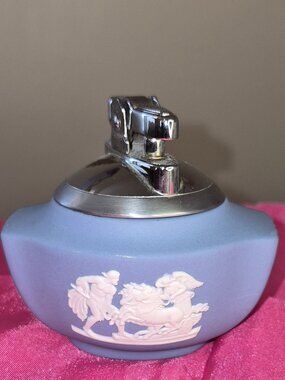 Vintage Ronson Table Lighter with light blue Wedgewood Jasperware base.